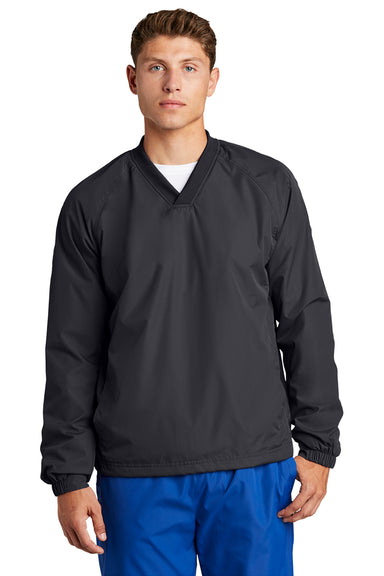 Sport-Tek JST72 Mens V-Neck Wind Jacket Graphite Grey Model Front