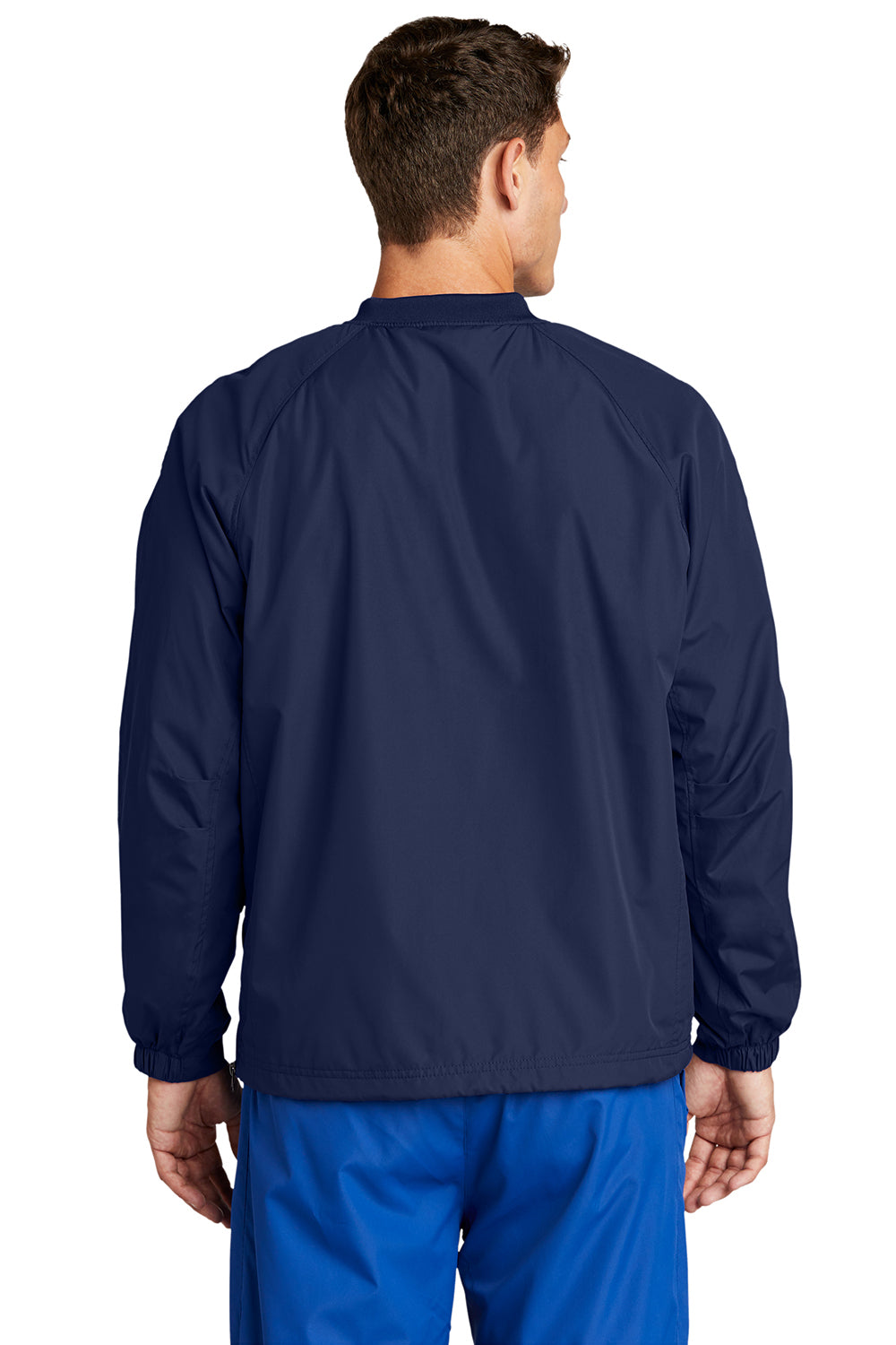 Sport-Tek JST72 Mens V-Neck Wind Jacket True Navy Blue Model Back