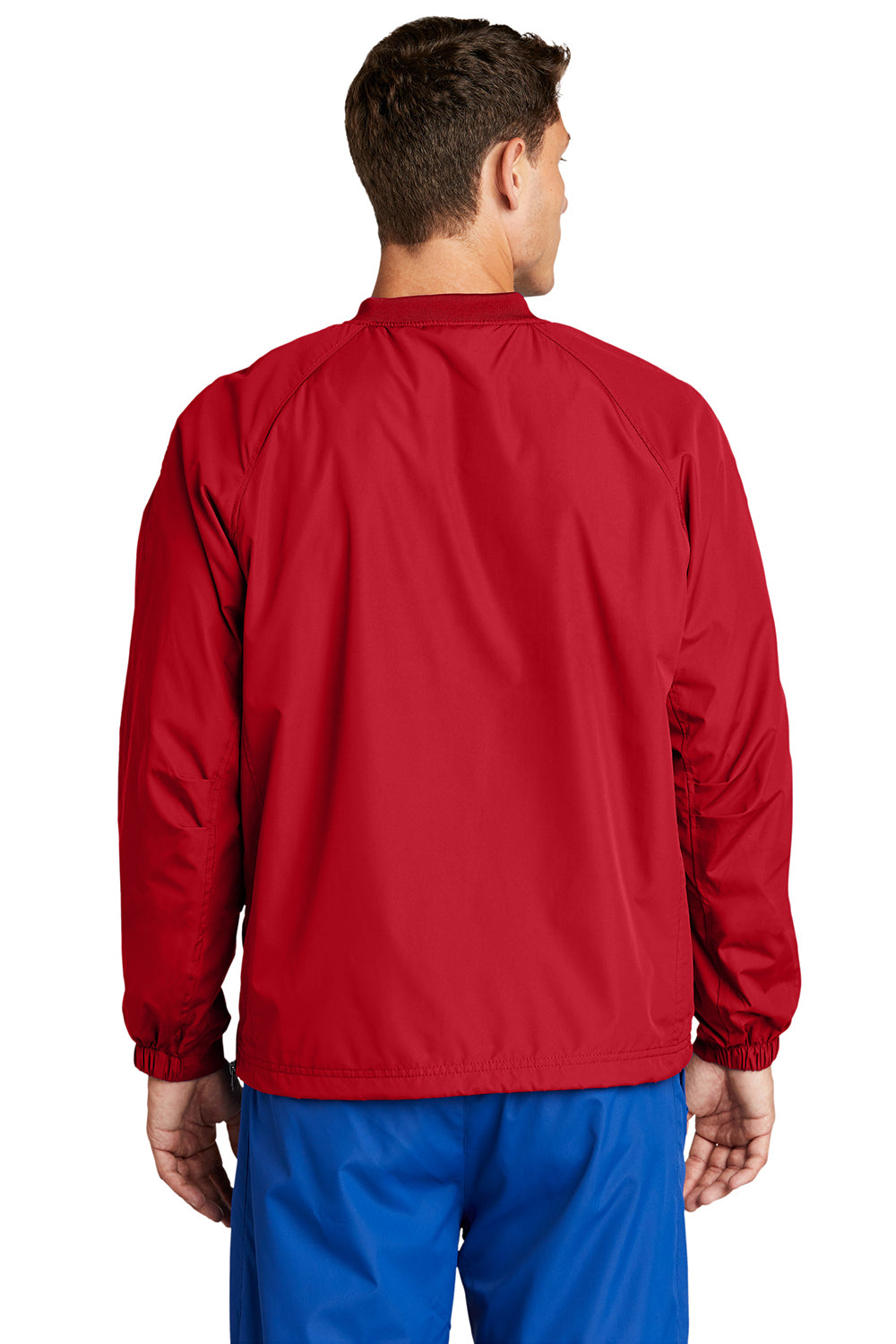 Sport-Tek JST72 Mens V-Neck Wind Jacket True Red Model Back