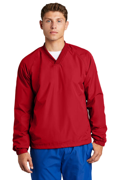 Sport-Tek JST72 Mens V-Neck Wind Jacket True Red Model Front