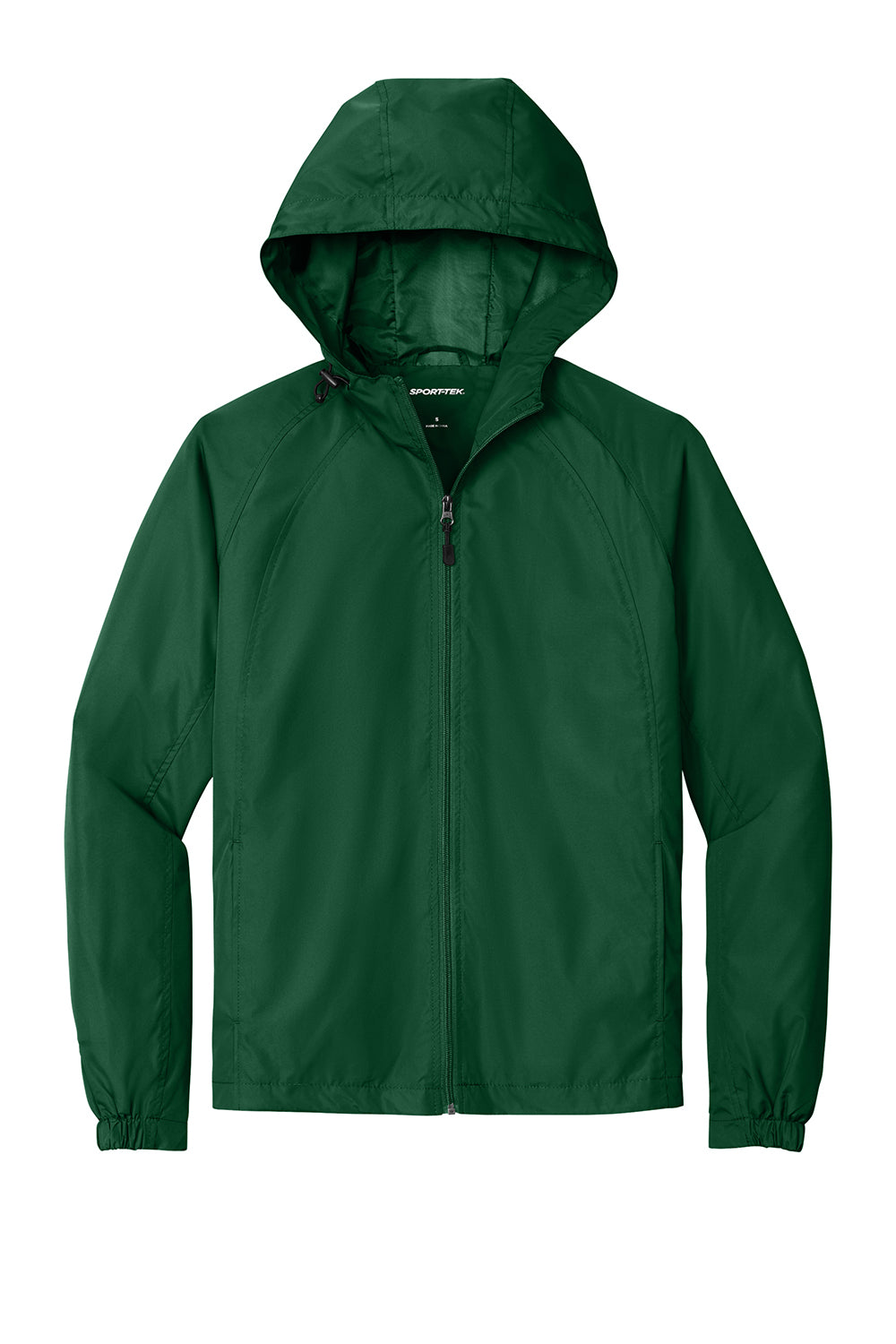 Sport-Tek JST73/TJST73 Mens Water Resistant Full Zip Hooded Jacket Forest Green Flat Front