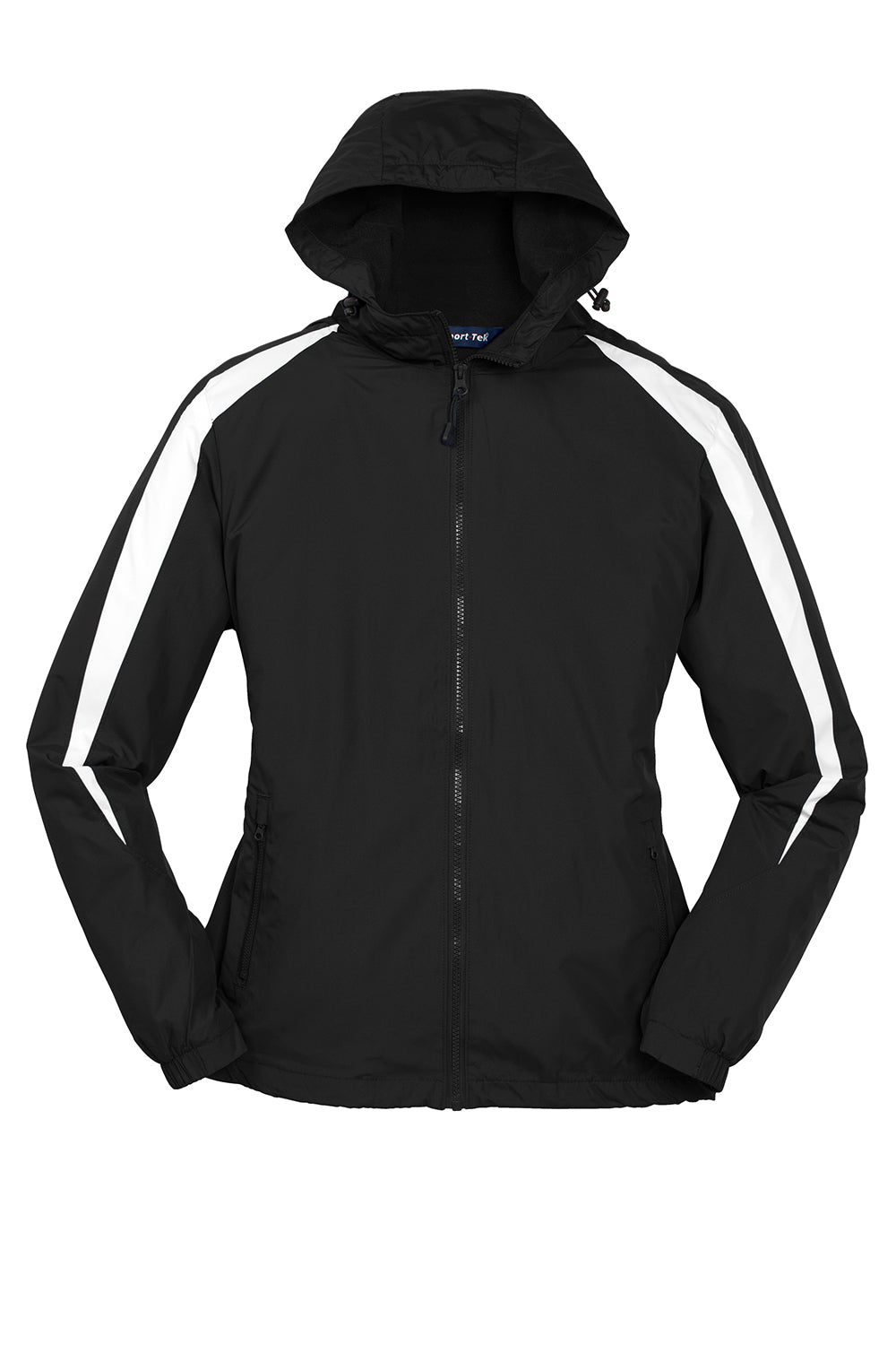 Sport-Tek JST81 Mens Full Zip Hooded Jacket Black/White Flat Front