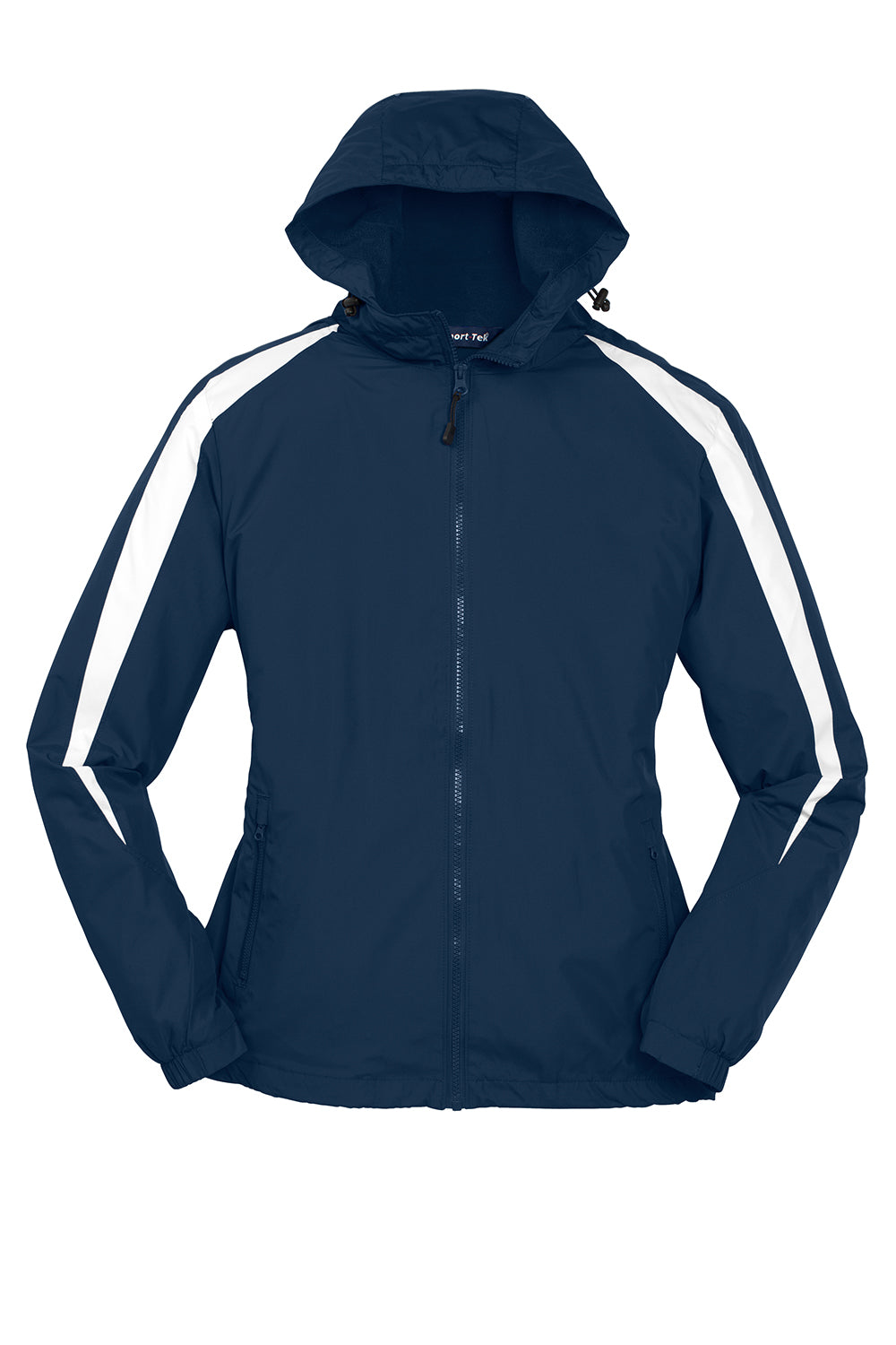 Sport-Tek JST81 Mens Full Zip Hooded Jacket True Navy Blue/White Flat Front