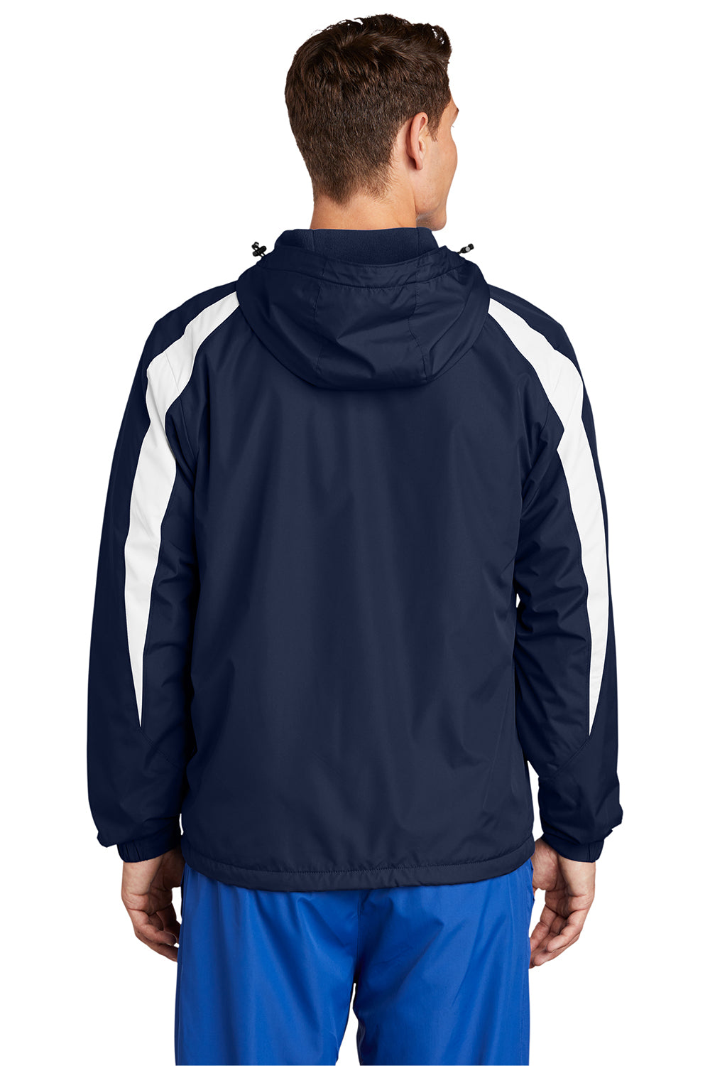 Sport-Tek JST81 Mens Full Zip Hooded Jacket True Navy Blue/White Model Back