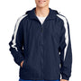 Sport-Tek Mens Full Zip Hooded Jacket - True Navy Blue/White