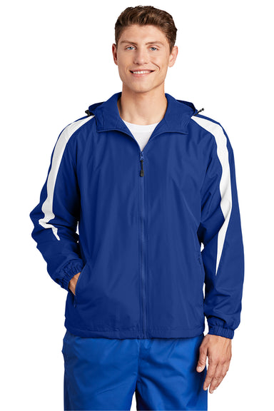 Sport-Tek JST81 Mens Full Zip Hooded Jacket True Royal Blue/White Model Front