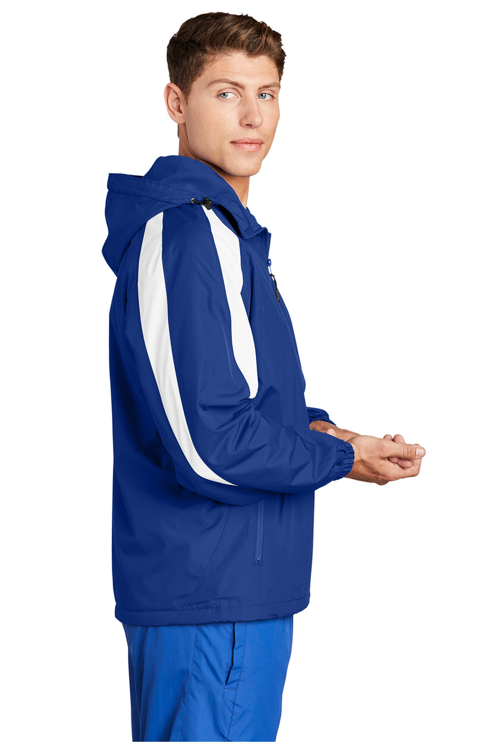 Sport-Tek JST81 Mens Full Zip Hooded Jacket True Royal Blue/White Model Side