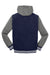 Sport-Tek JST82 Mens Snap Down Hooded Letterman Jacket True Navy Blue/Heather Vintage Grey/White Flat Back