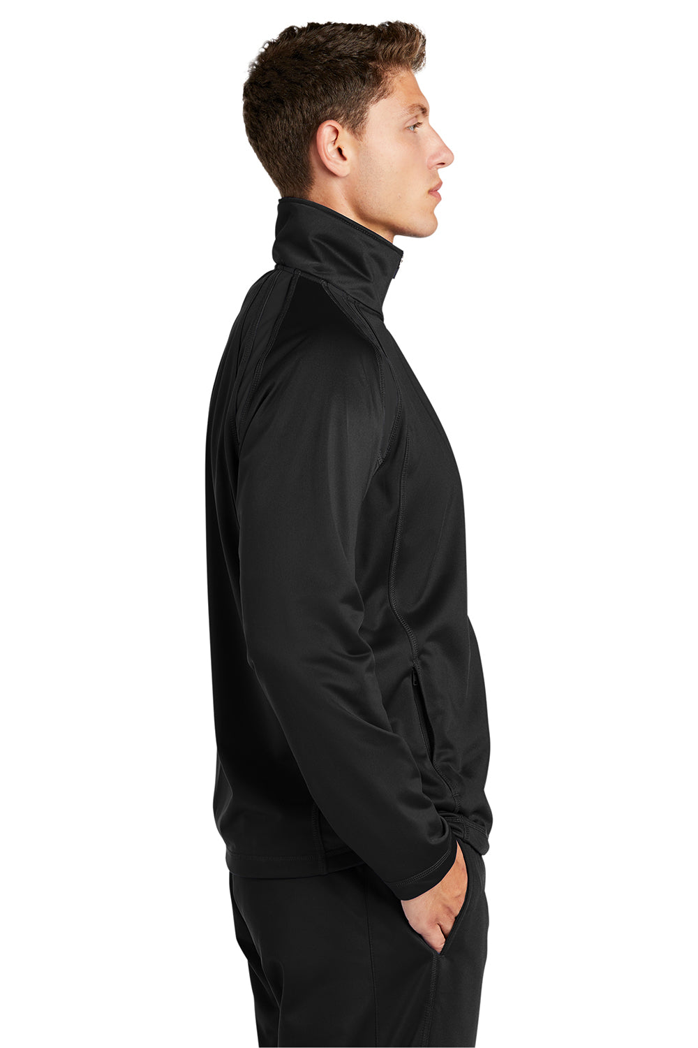 Sport-Tek JST90 Mens Full Zip Track Jacket Black Model Side