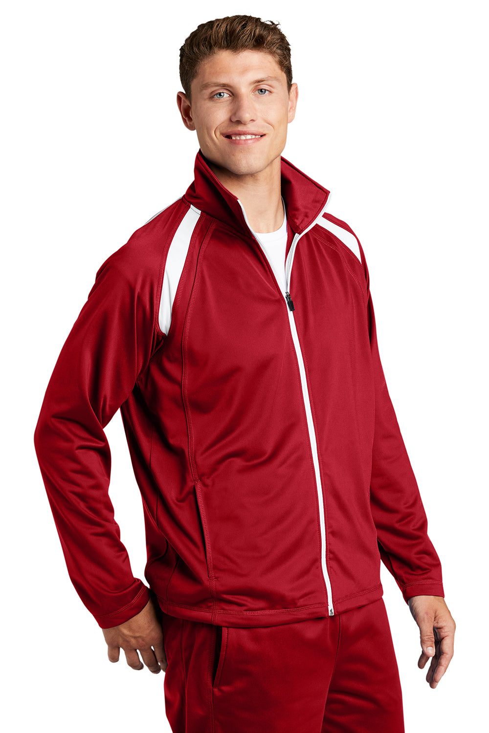 Sport-Tek JST90 Mens Full Zip Track Jacket True Red/White Model 3q