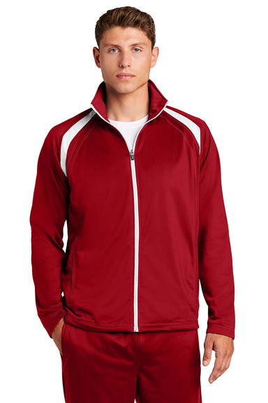 Sport-Tek JST90 Mens Full Zip Track Jacket True Red/White Model Front