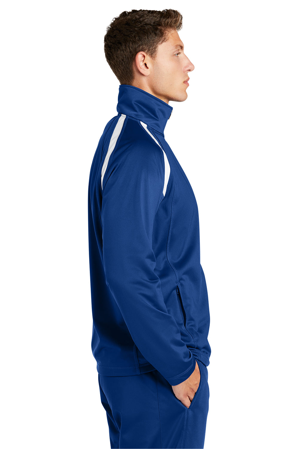 Sport-Tek JST90 Mens Full Zip Track Jacket True Royal Blue/White Model Side