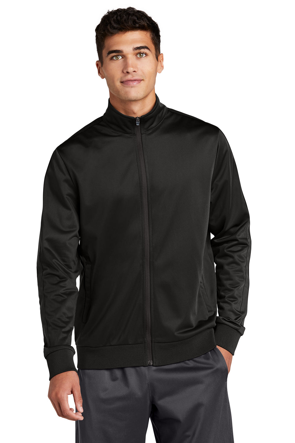 Sport-Tek JST94 Mens Full Zip Track Jacket Black Model Front