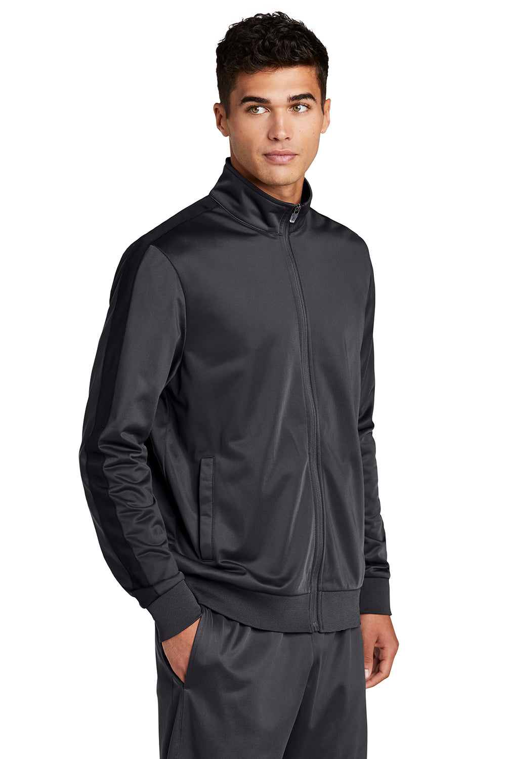 Sport-Tek JST94 Mens Full Zip Track Jacket Graphite Grey/Black Model 3q