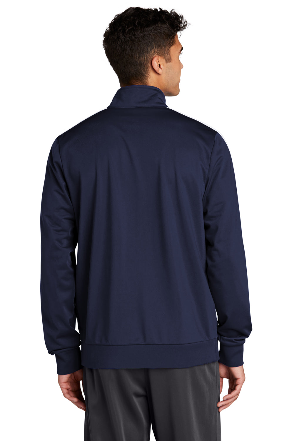 Sport-Tek JST94 Mens Full Zip Track Jacket True Navy Blue/White Model Back