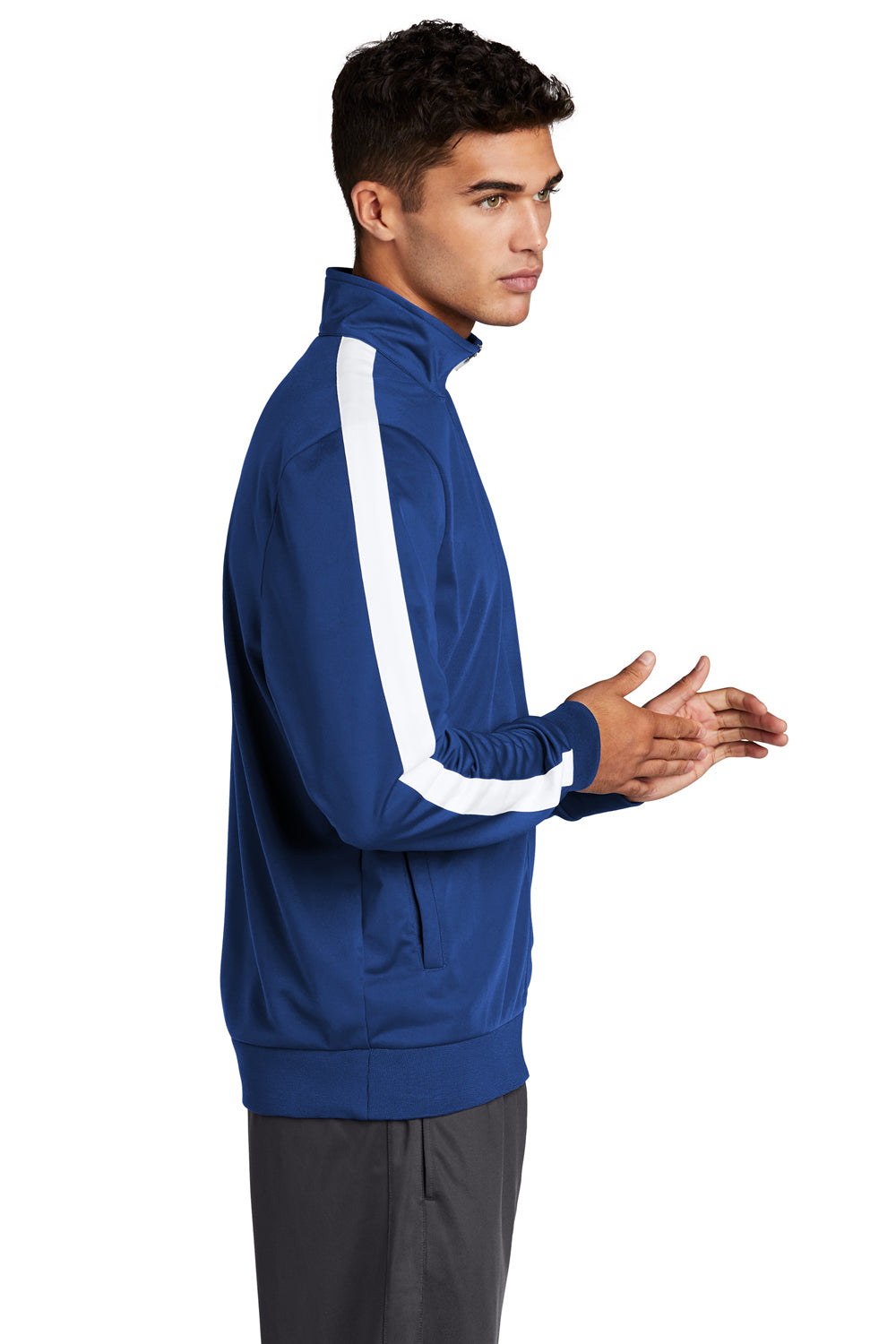 Sport-Tek JST94 Mens Full Zip Track Jacket True Royal Blue/White Model Side