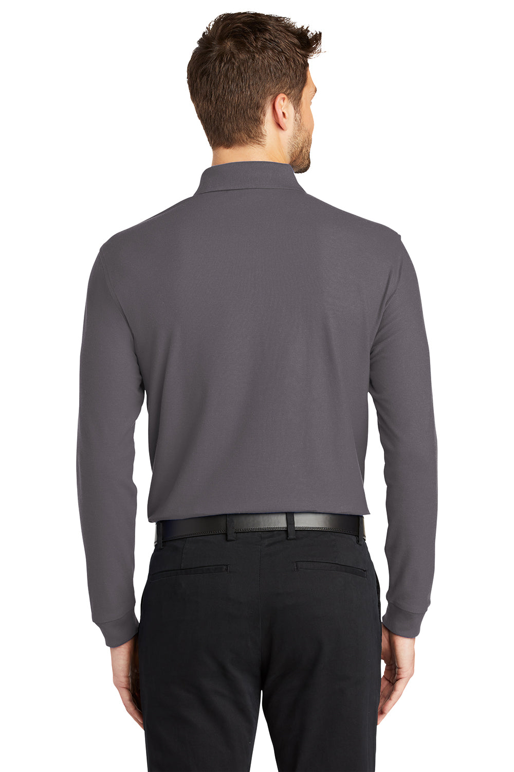 Port Authority K100LS Mens Core Classic Long Sleeve Polo Shirt Graphite Grey Model Back