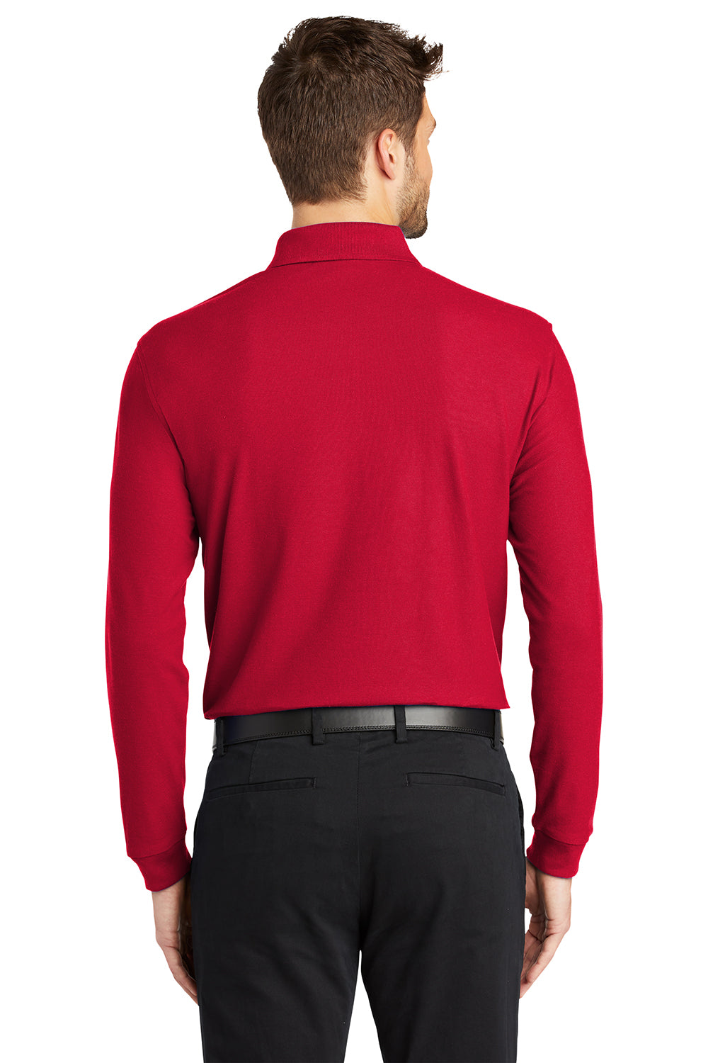 Port Authority K100LS Mens Core Classic Long Sleeve Polo Shirt Rich Red Model Back