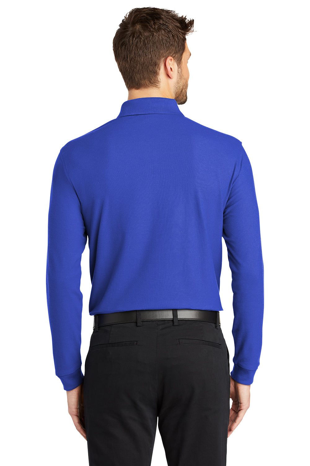 Port Authority K100LS Mens Core Classic Long Sleeve Polo Shirt True Royal Blue Model Back