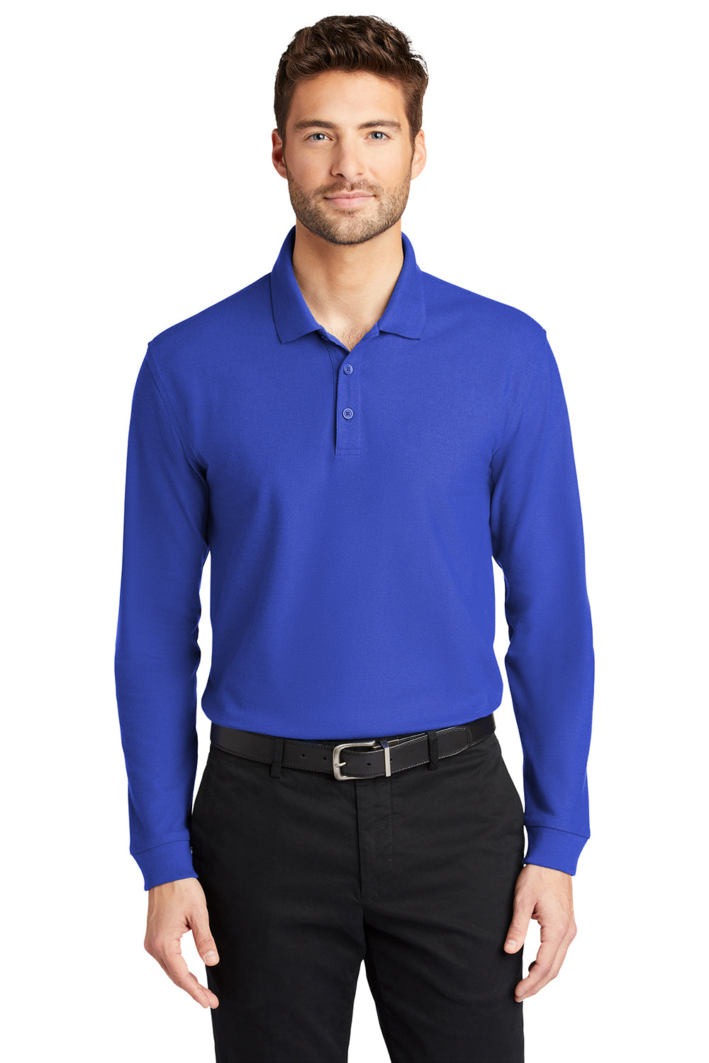 Port Authority K100LS Mens Core Classic Long Sleeve Polo Shirt True Royal Blue Model Front