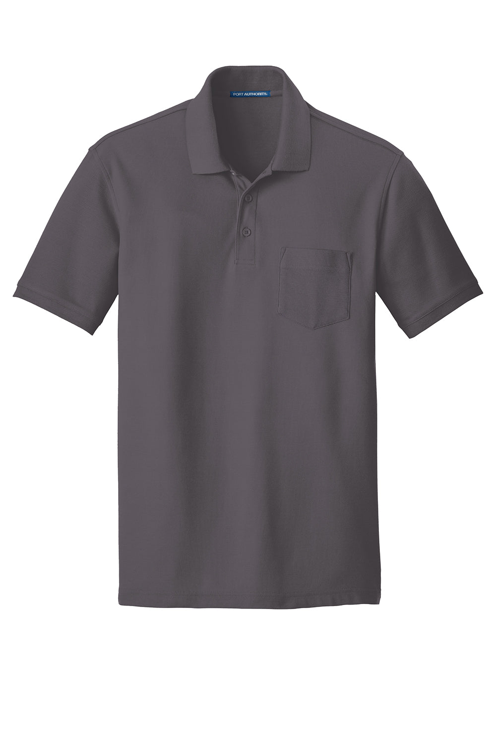 Port Authority K100P Mens Core Classic Short Sleeve Polo Shirt w/ Pocket Graphite Grey Flat Front