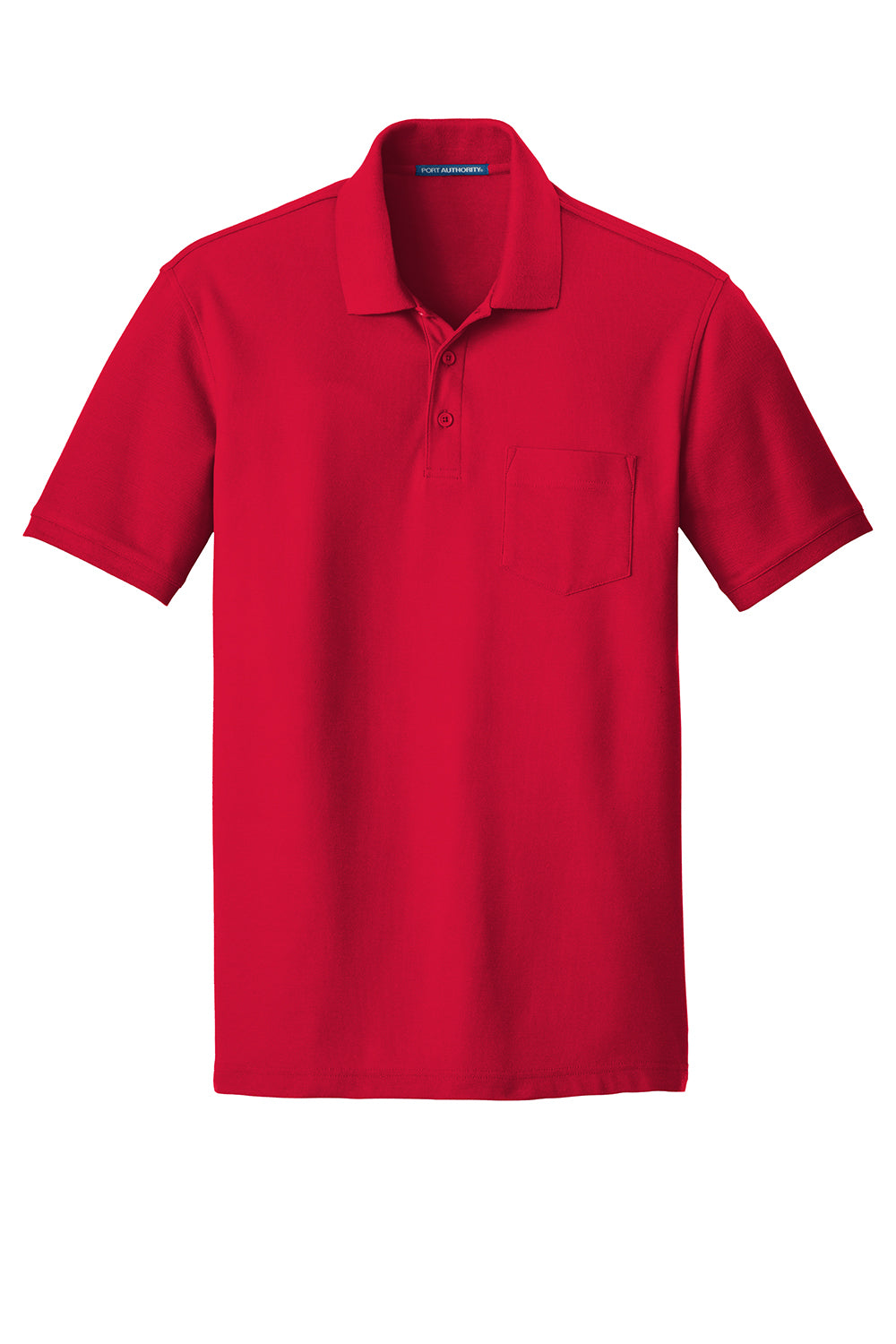 Port Authority K100P Mens Core Classic Short Sleeve Polo Shirt w/ Pocket Rich Red Flat Front