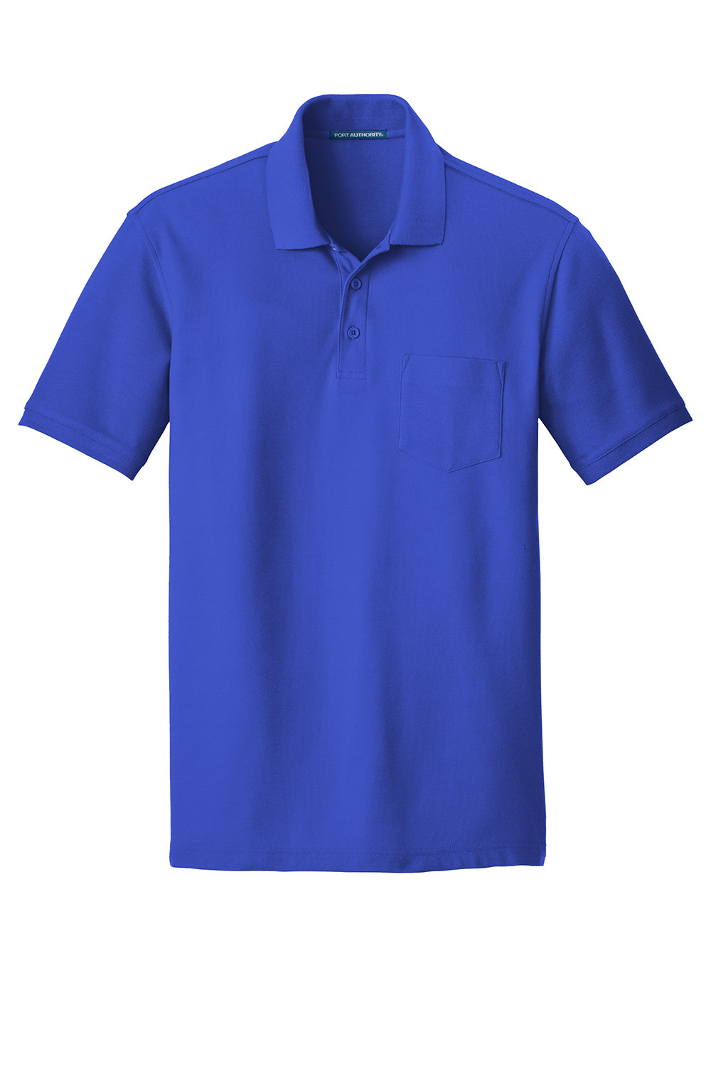 Port Authority K100P Mens Core Classic Short Sleeve Polo Shirt w/ Pocket True Royal Blue Flat Front