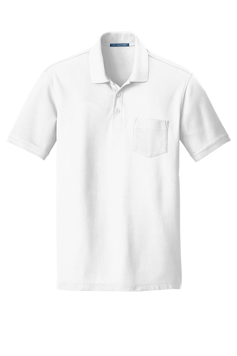 Port Authority K100P Mens Core Classic Short Sleeve Polo Shirt w/ Pocket White Flat Front