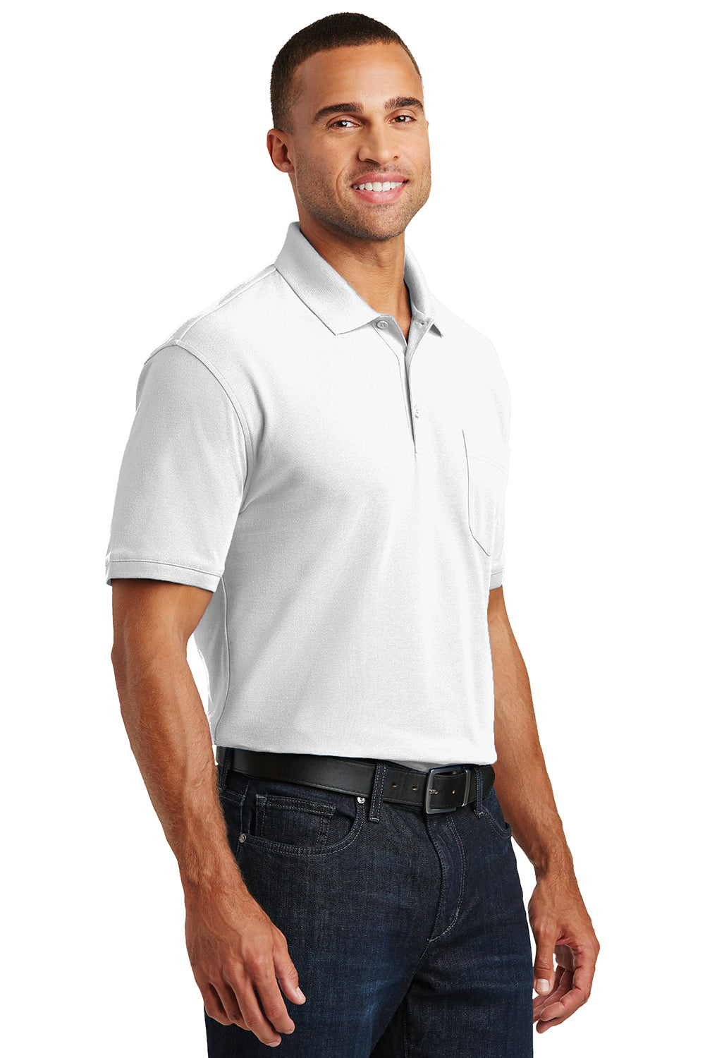 Port Authority K100P Mens Core Classic Short Sleeve Polo Shirt w/ Pocket White Model 3q