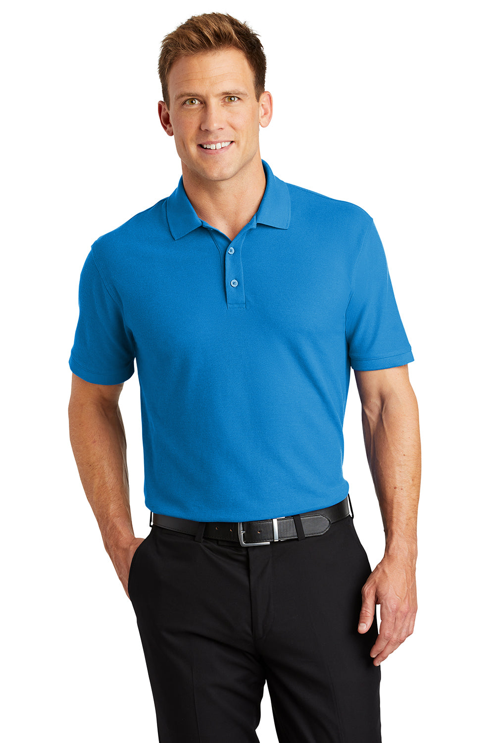 Port Authority K100/TLK100 Mens Core Classic Short Sleeve Polo Shirt Coastal Blue Model Front