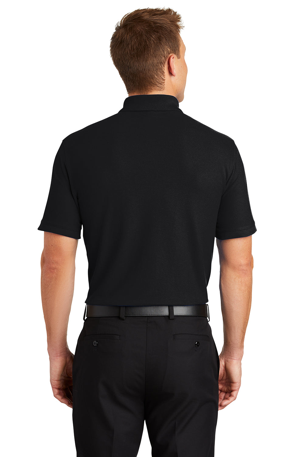 Port Authority K100/TLK100 Mens Core Classic Short Sleeve Polo Shirt Black Model Back