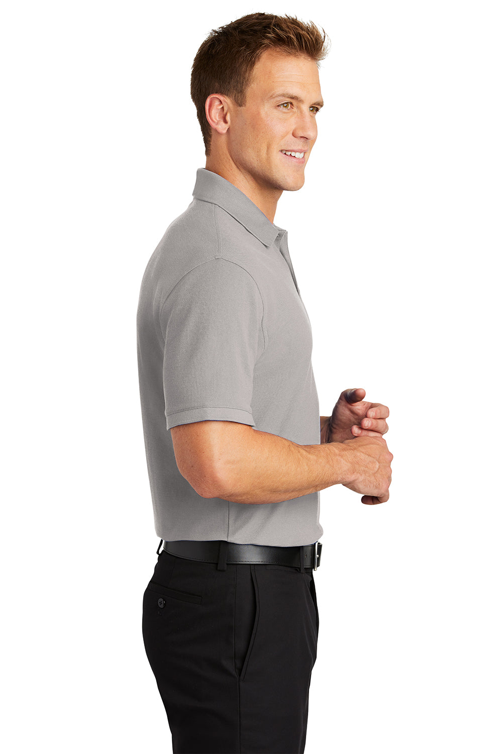 Port Authority K100/TLK100 Mens Core Classic Short Sleeve Polo Shirt Gusty Grey Model Side