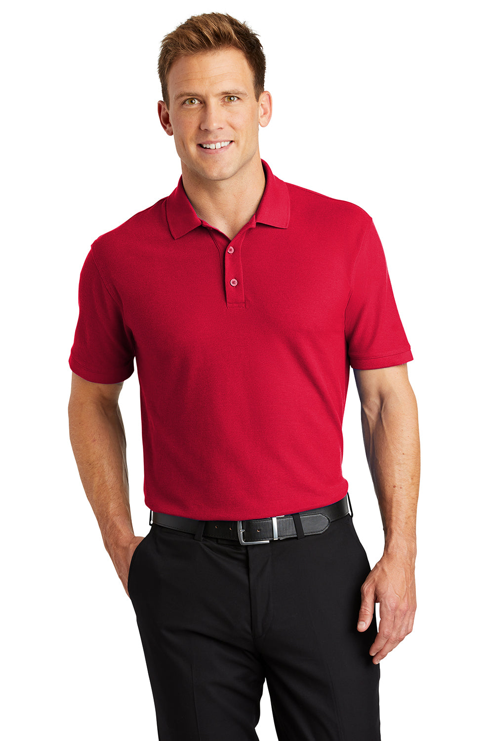 Port Authority K100/TLK100 Mens Core Classic Short Sleeve Polo Shirt Rich Red Model Front