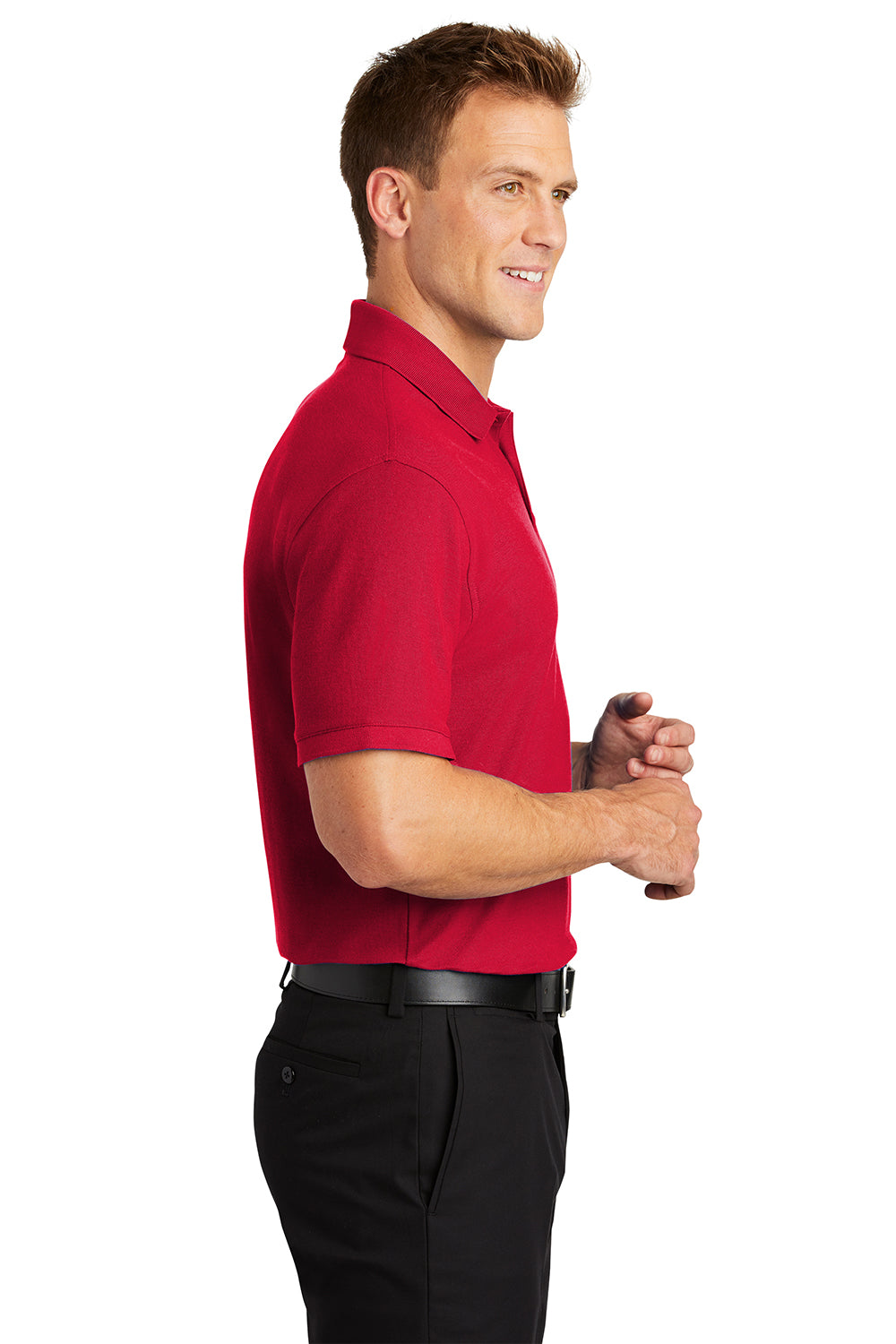 Port Authority K100/TLK100 Mens Core Classic Short Sleeve Polo Shirt Rich Red Model Side