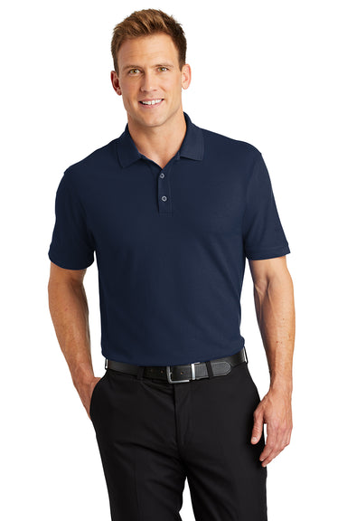 Port Authority K100/TLK100 Mens Core Classic Short Sleeve Polo Shirt River Navy Blue Model Front