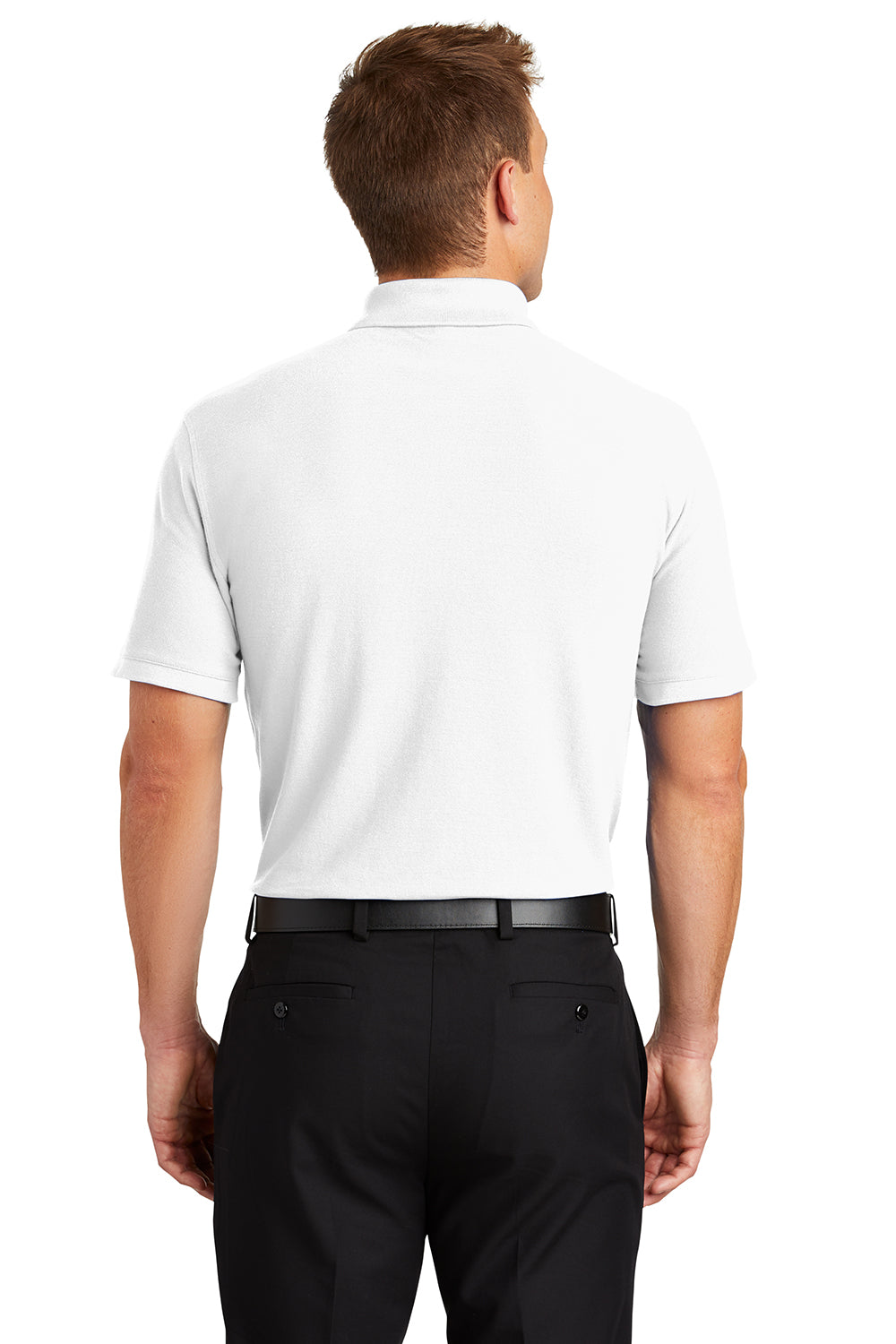 Port Authority K100/TLK100 Mens Core Classic Short Sleeve Polo Shirt White Model Back