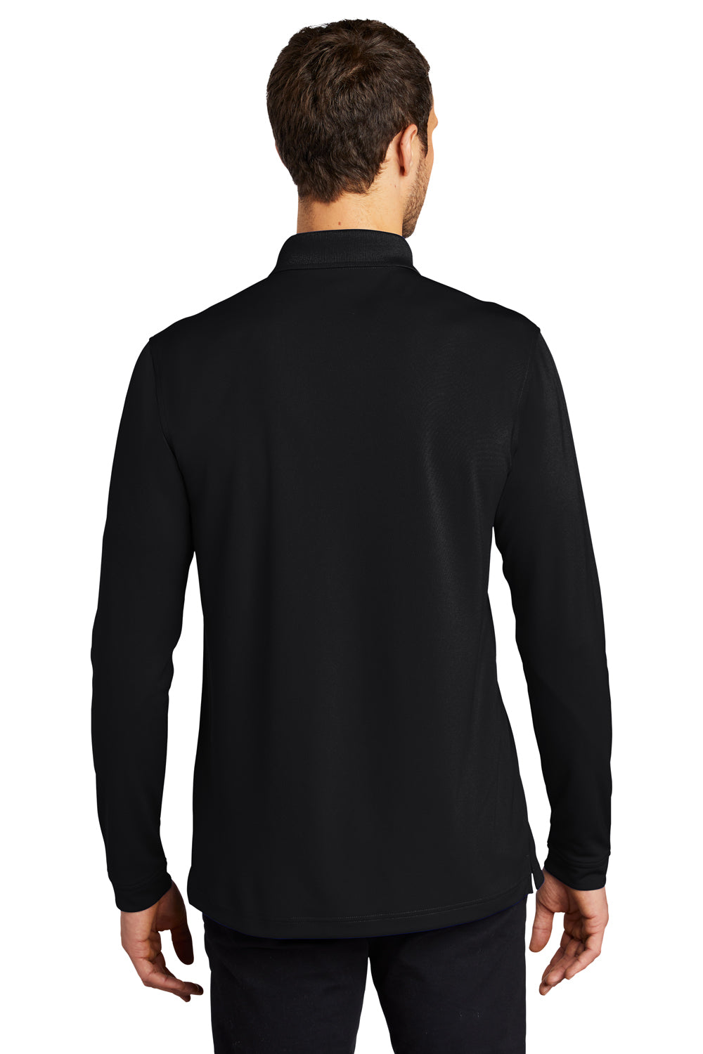 Port Authority K110LS Mens Dry Zone Performance Moisture Wicking Long Sleeve Polo Shirt Deep Black Model Back