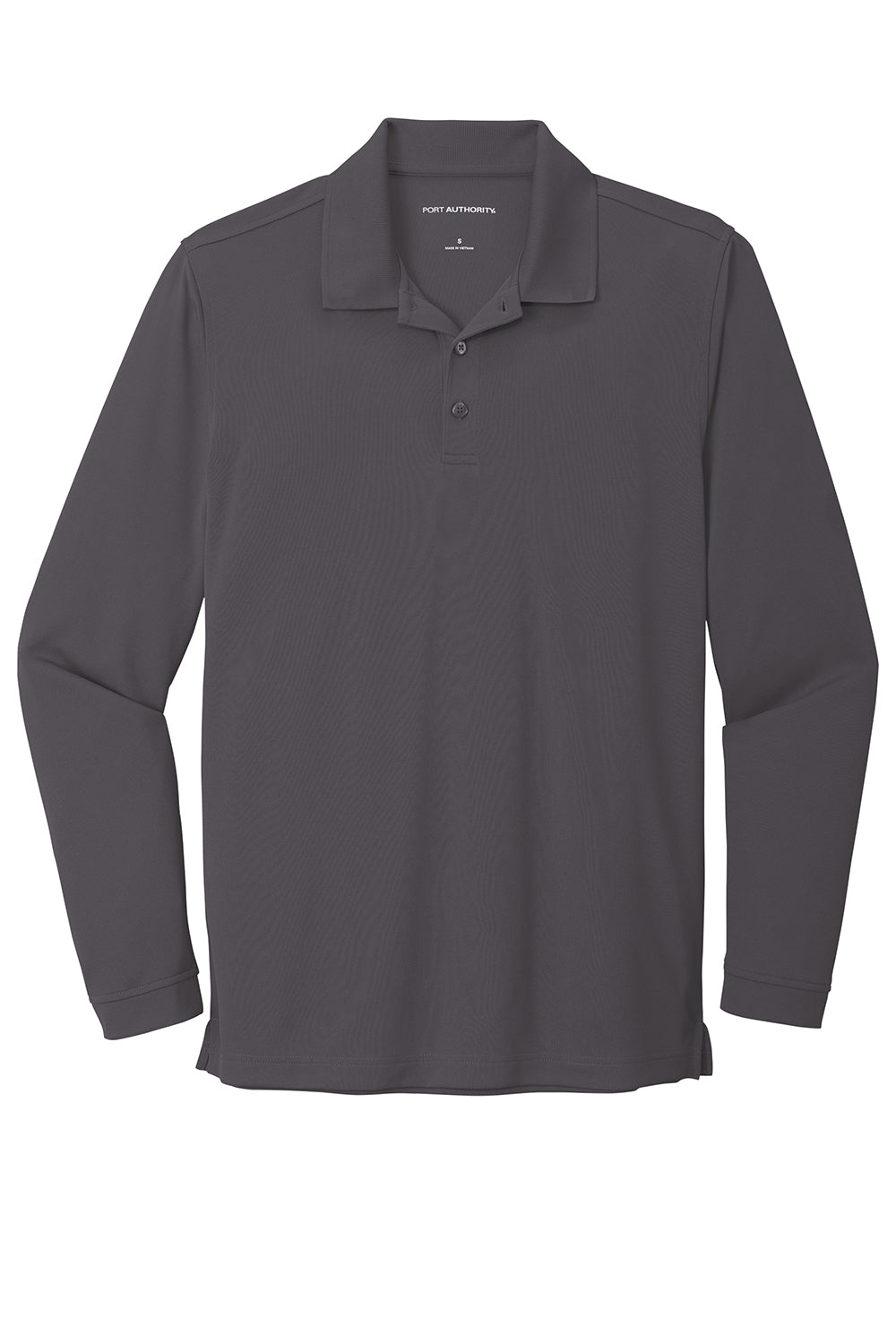 Port Authority K110LS Mens Dry Zone Performance Moisture Wicking Long Sleeve Polo Shirt Graphite Grey Flat Front