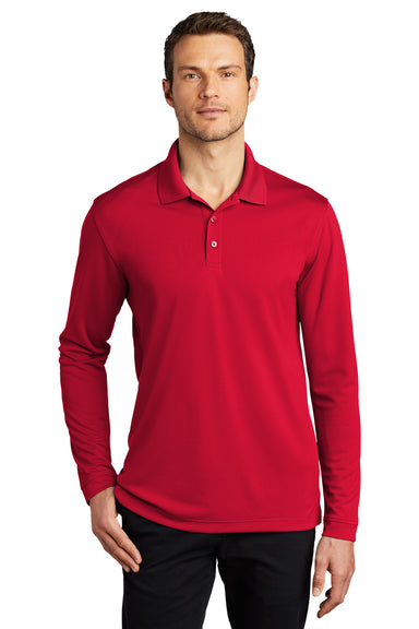 Port Authority K110LS Mens Dry Zone Performance Moisture Wicking Long Sleeve Polo Shirt Rich Red Model Front