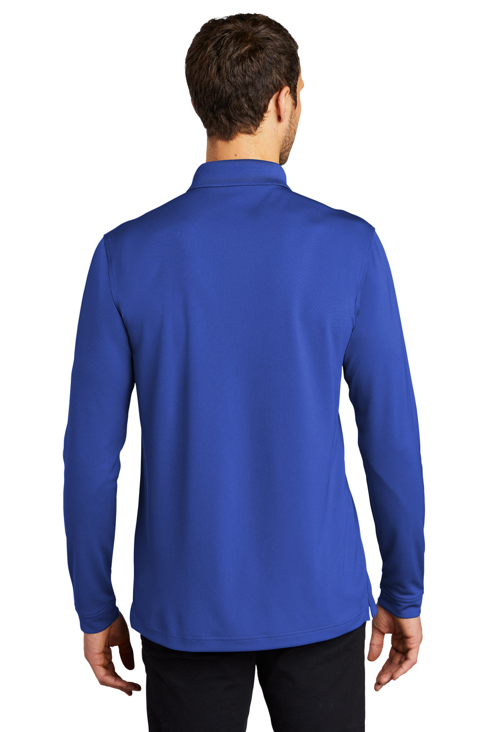 Port Authority K110LS Mens Dry Zone Performance Moisture Wicking Long Sleeve Polo Shirt True Royal Blue Model Back