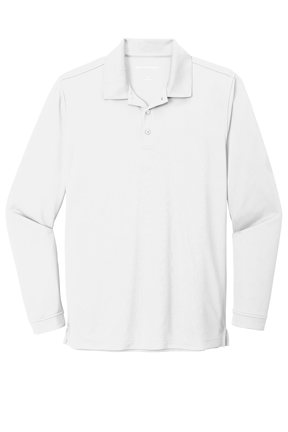 Port Authority K110LS Mens Dry Zone Performance Moisture Wicking Long Sleeve Polo Shirt White Flat Front