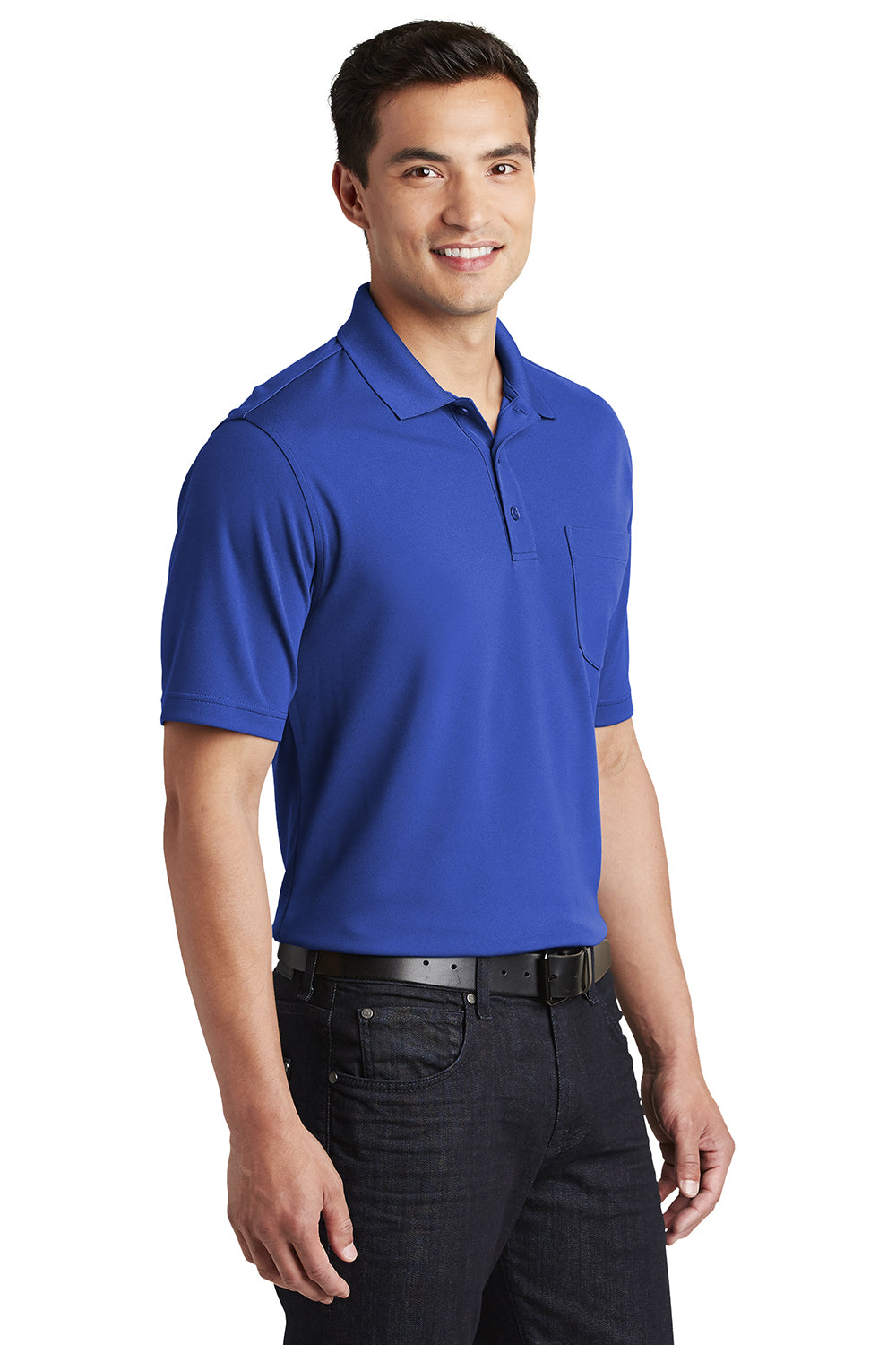 Port Authority K110P Mens Dry Zone Moisture Wicking Short Sleeve Polo Shirt w/ Pocket True Royal Blue Model 3q