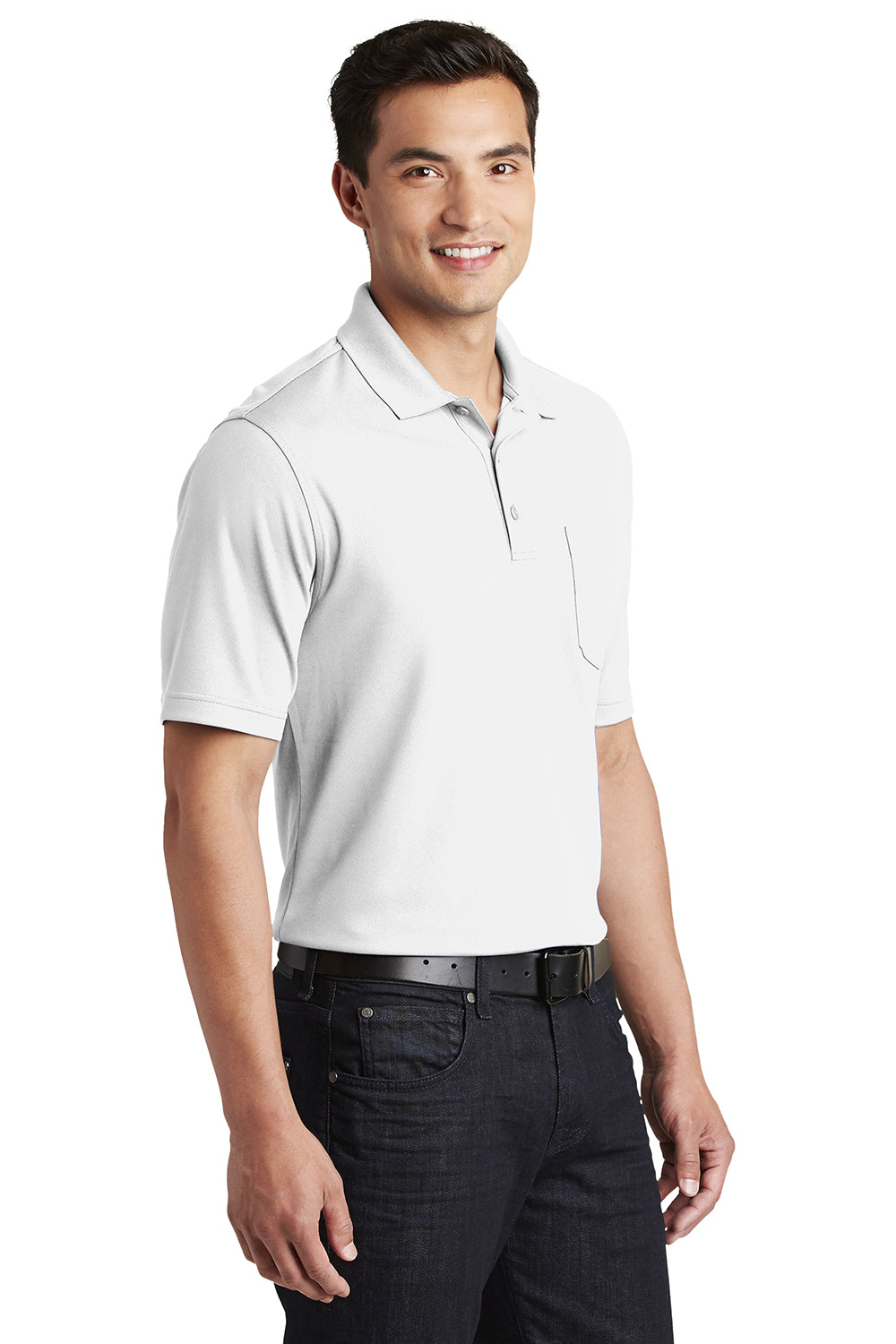 Port Authority K110P Mens Dry Zone Moisture Wicking Short Sleeve Polo Shirt w/ Pocket White Model 3q