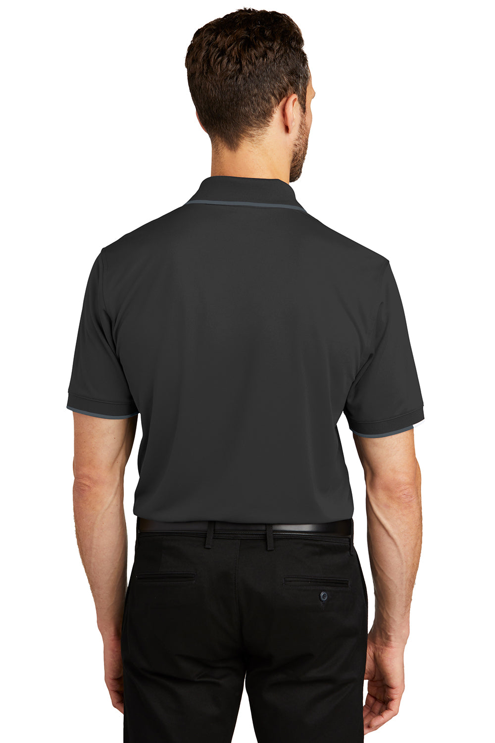 Port Authority K111 Mens Dry Zone Moisture Wicking Short Sleeve Polo Shirt Deep Black/Graphite Grey Model Back