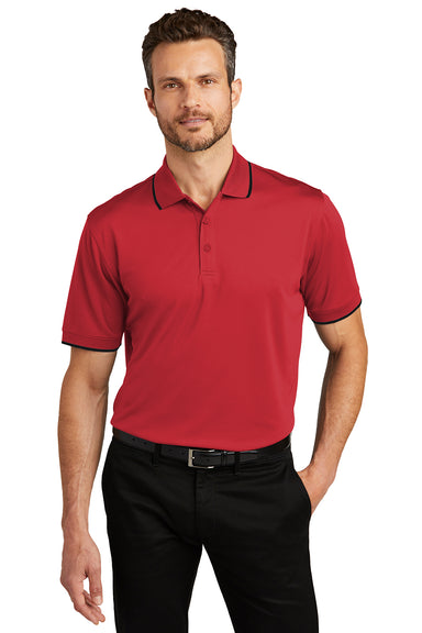 Port Authority K111 Mens Dry Zone Moisture Wicking Short Sleeve Polo Shirt Rich Red/Deep Black Model Front