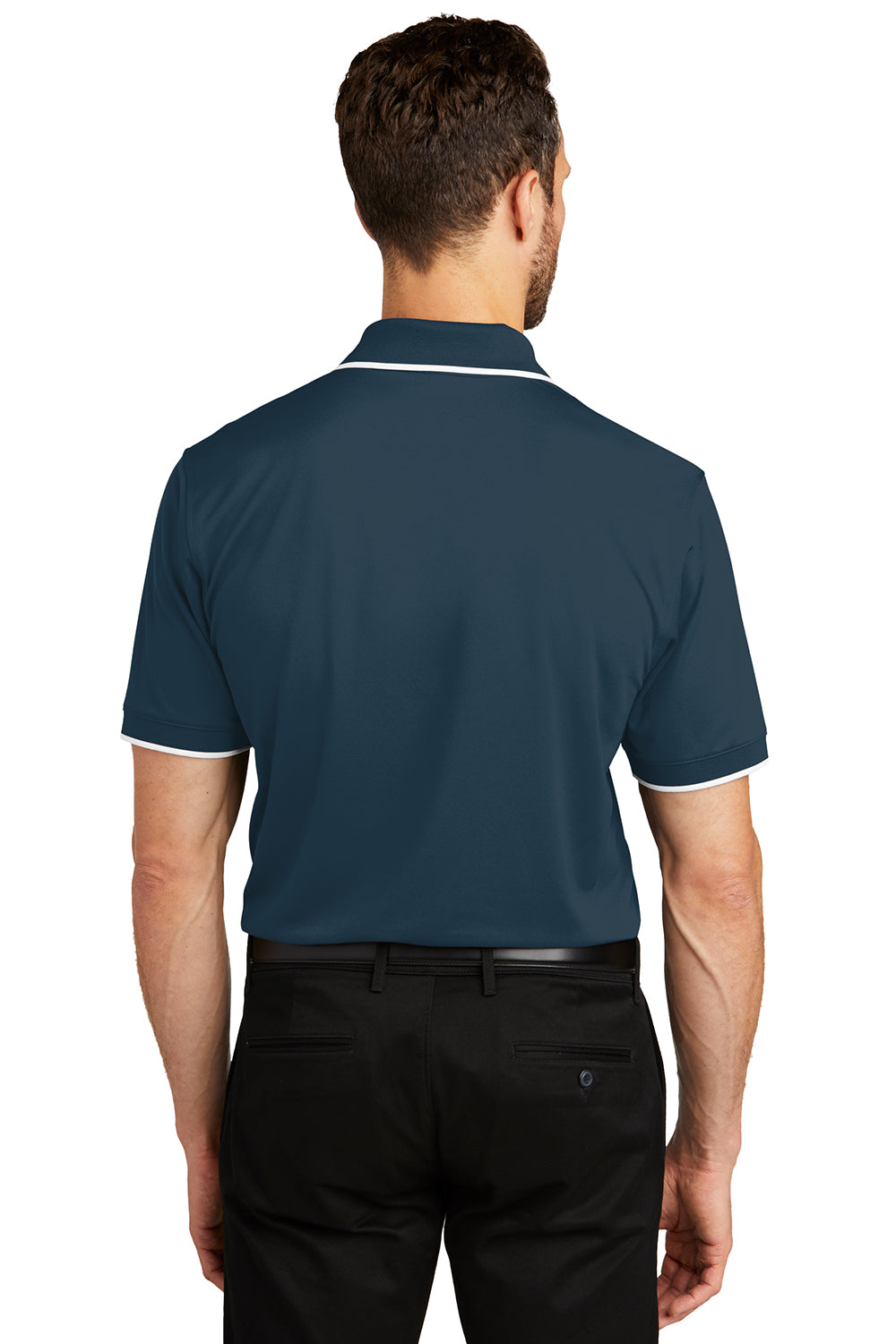 Port Authority K111 Mens Dry Zone Moisture Wicking Short Sleeve Polo Shirt River Navy Blue/White Model Back