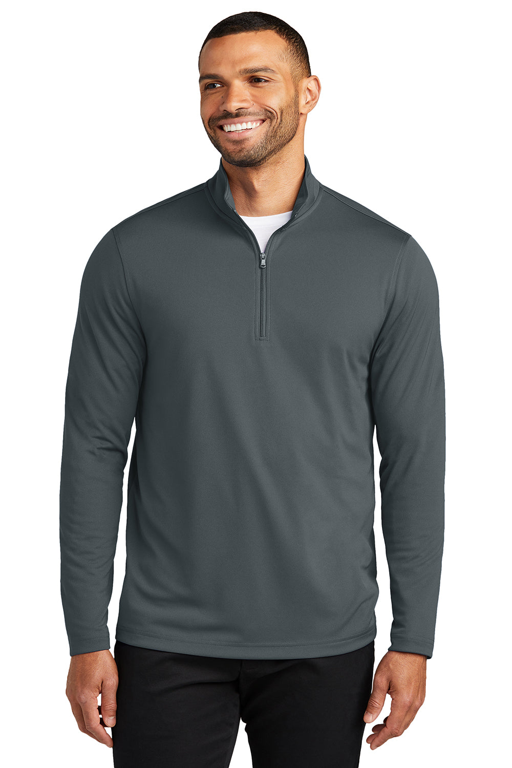 Port Authority K112 Mens Dry Zone Moisture Wicking Micro Mesh 1/4 Zip Sweatshirt Graphite Grey Model Front