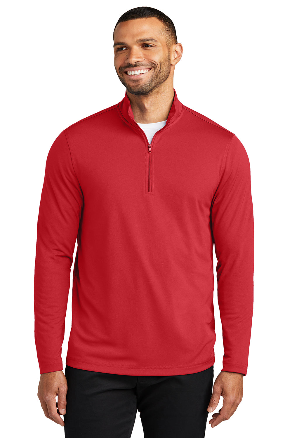 Port Authority K112 Mens Dry Zone Moisture Wicking Micro Mesh 1/4 Zip Sweatshirt Rich Red Model Front