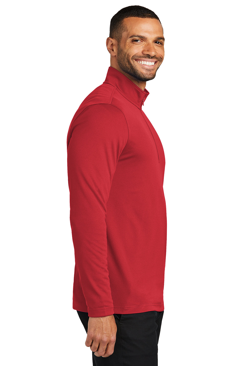 Port Authority K112 Mens Dry Zone Moisture Wicking Micro Mesh 1/4 Zip Sweatshirt Rich Red Model Side