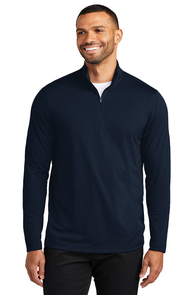 Port Authority K112 Mens Dry Zone Moisture Wicking Micro Mesh 1/4 Zip Sweatshirt River Navy Blue Model Front